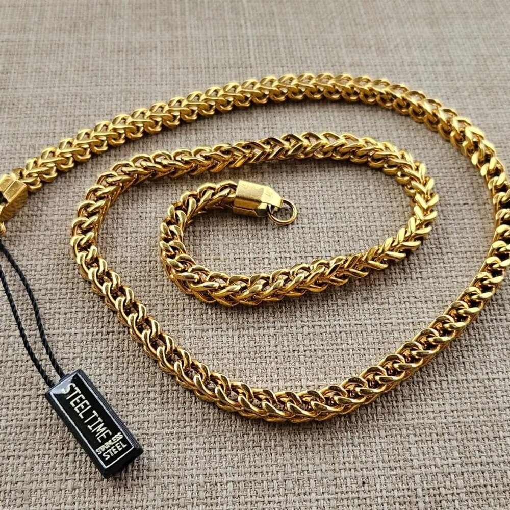 Steel Time Men Chain Necklace Gold Tone Fancy Chain Fashion Jewelry 6mm New